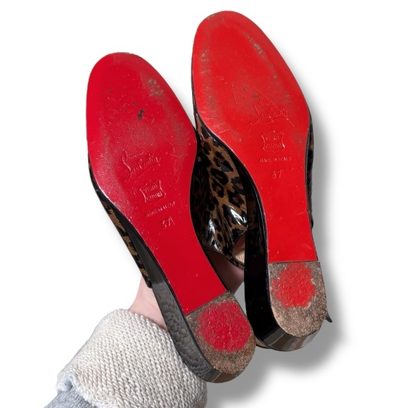 Authenticated Christian Louboutin Patent Cynthia Leopard Sling Back Wedge Heels - Picture 14 of 15